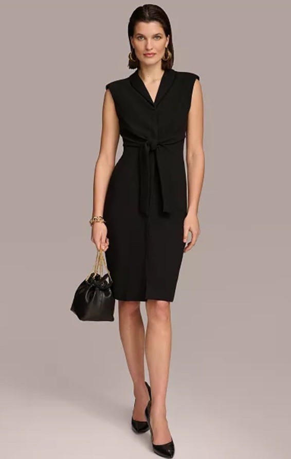 Donna Karan New York Black Solid V-Neck Sleeveless Wrap Belted Dress 8