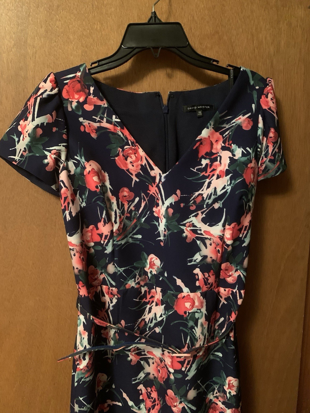 David Meister Cap Sleeve Belted Floral Print Stretch Lined Sheath Dress Size 10