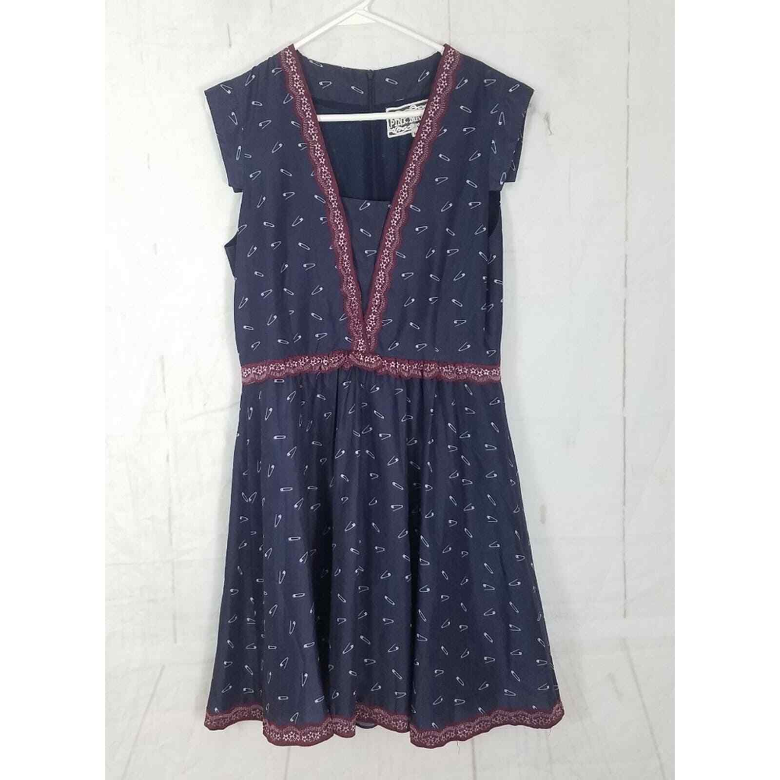 Pink martini blue safety pin pattern picadilly pinup style dress size medium