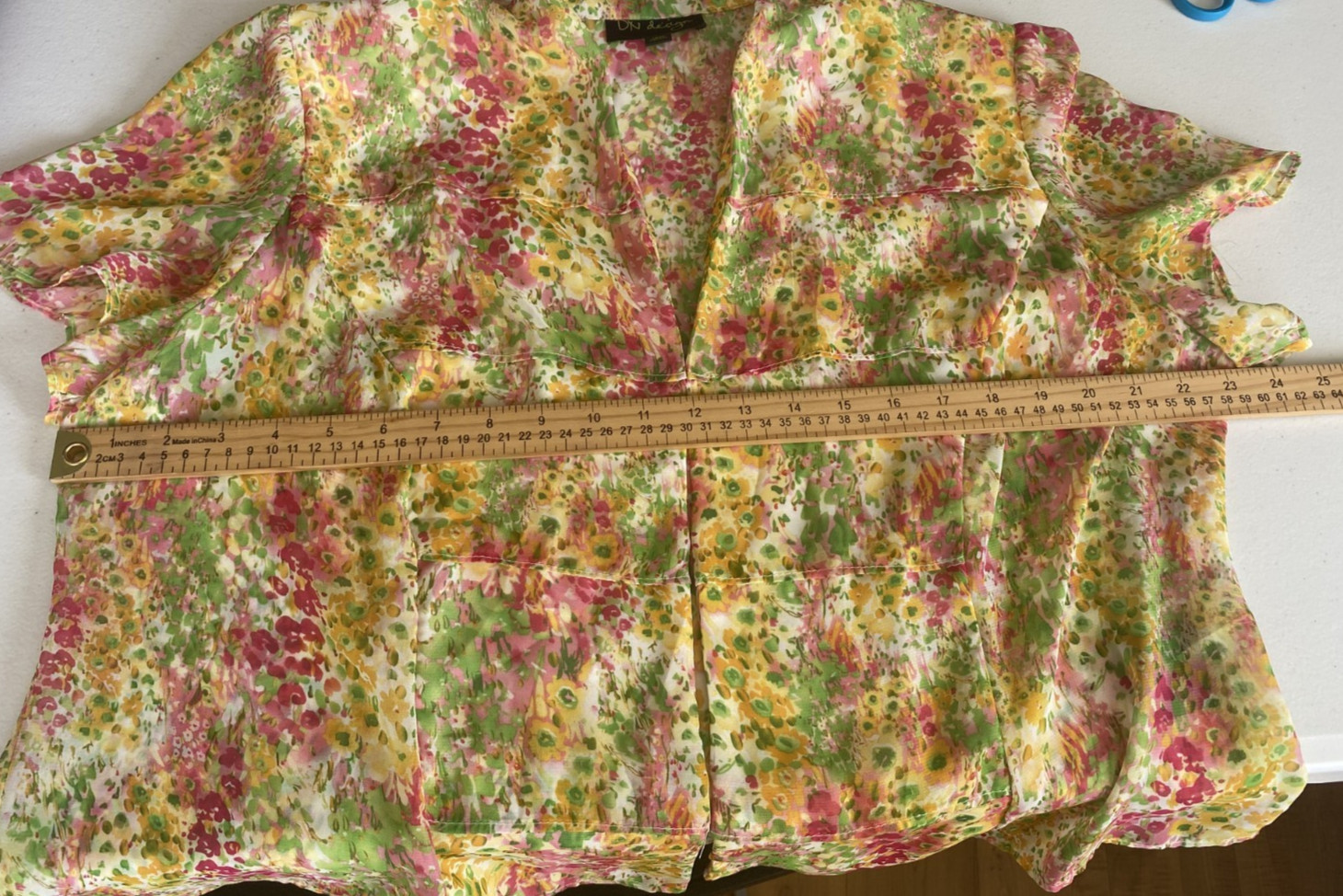DN Design 2pc Dress & Jacket 16W Floral Yellow, Green, Pink & White