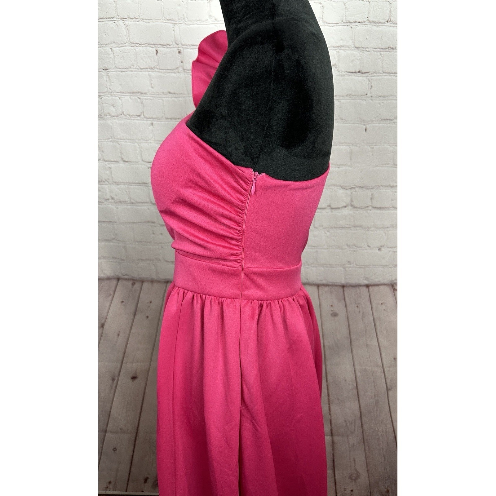 Miss Ord formal party prom wedding pink one shoulder long maxi dress, sz M, NWT