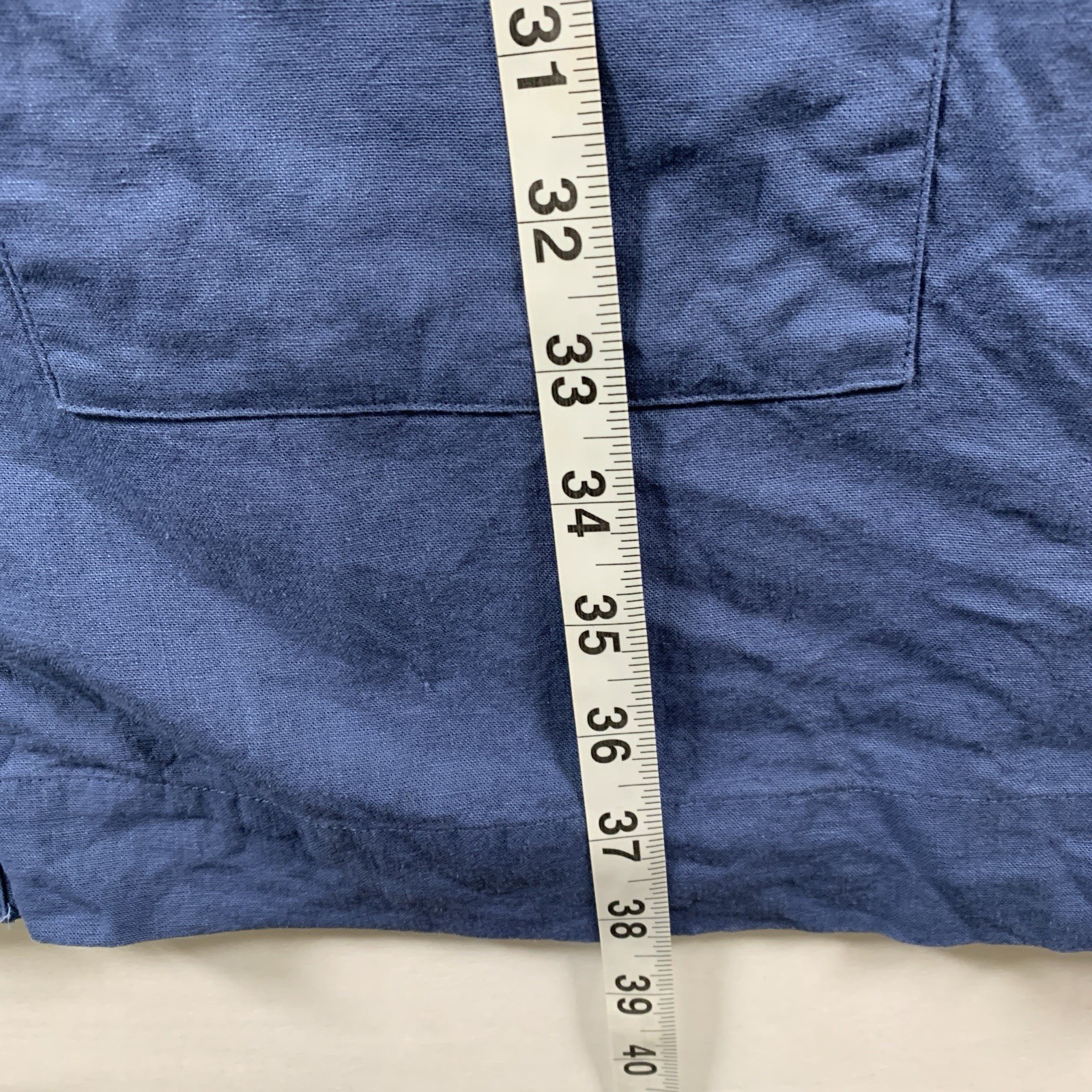 Womens Linen Blend Button Front Shift Dress XL Blue Coastal Minimalist Pockets