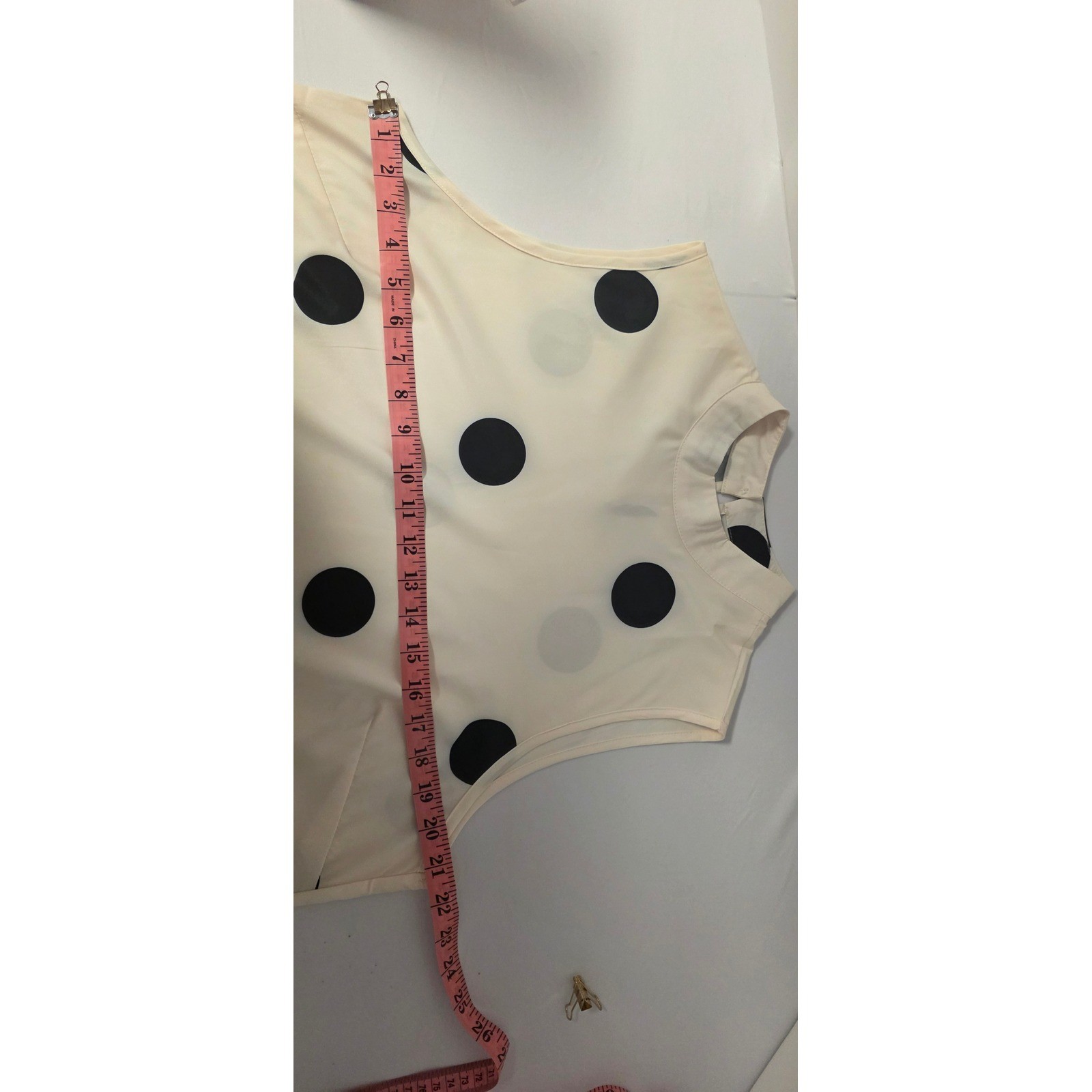 Womens XL Cream/Black Polka Dot Mock Neck Sleeveless Shift Dress Keyhole Back