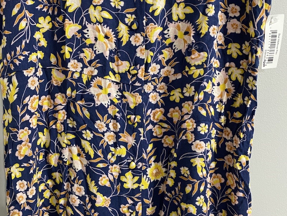 Goodthreads Women’s Tulip Sleeve Button Down Dress Blue With Wildflowers Small