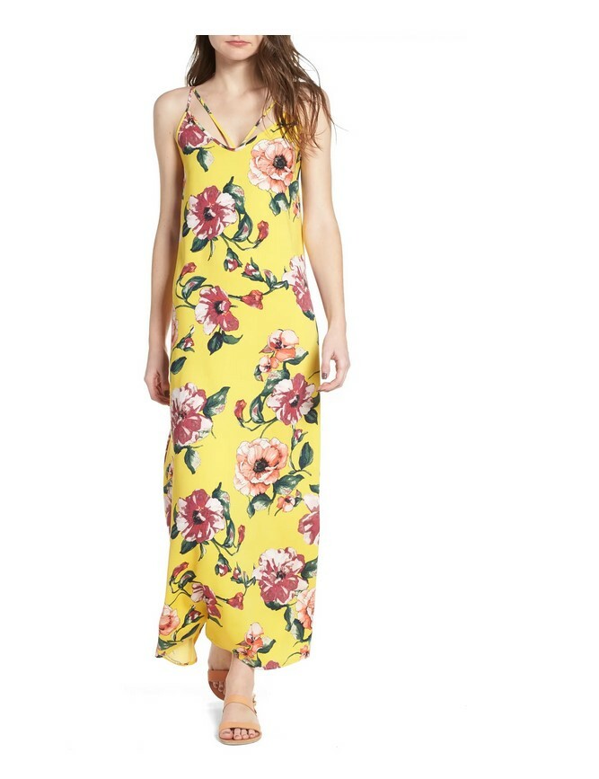One Clothing Floral Print Maxi Dress Yellow Size XS 2974