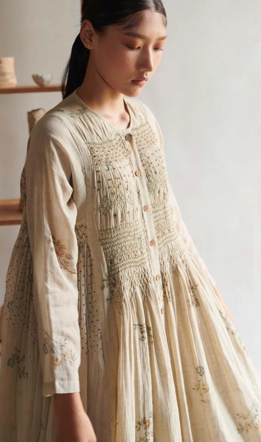 Cord BOHO OVERSIZED Frida Dress IVORY-DAHLIA PRINT Sz S HIPPIE $237 EUC INDIA