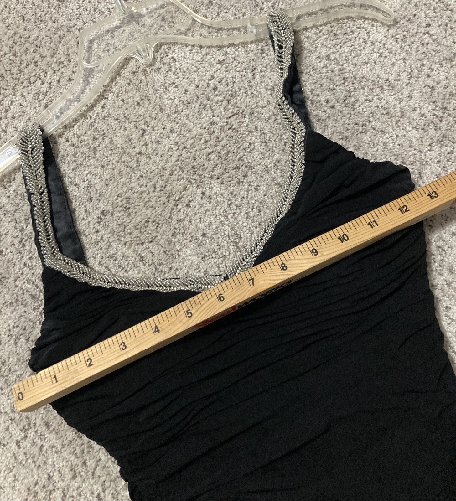 Niteline Black Beaded Strap Neckline Ruched Cocktail Dress Size 2 NWOT