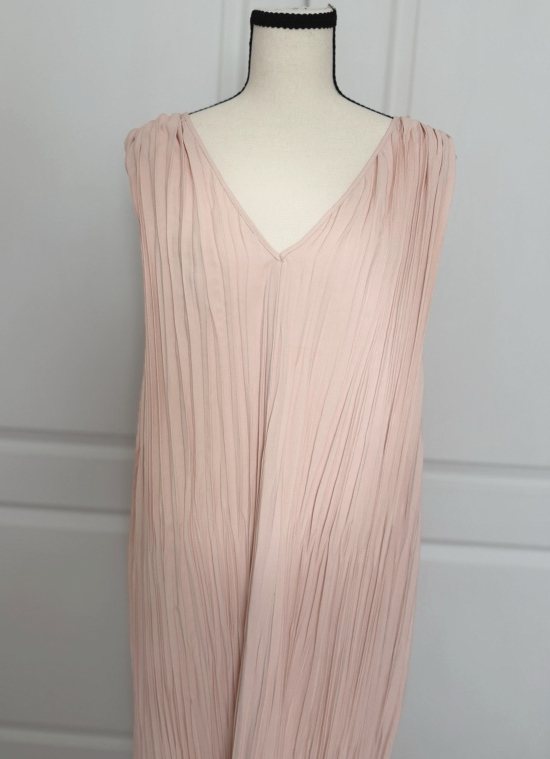 Nordstrom Accordion Pleated Handkerchief Hem Midi Dress Dusty Pale Pink Size S