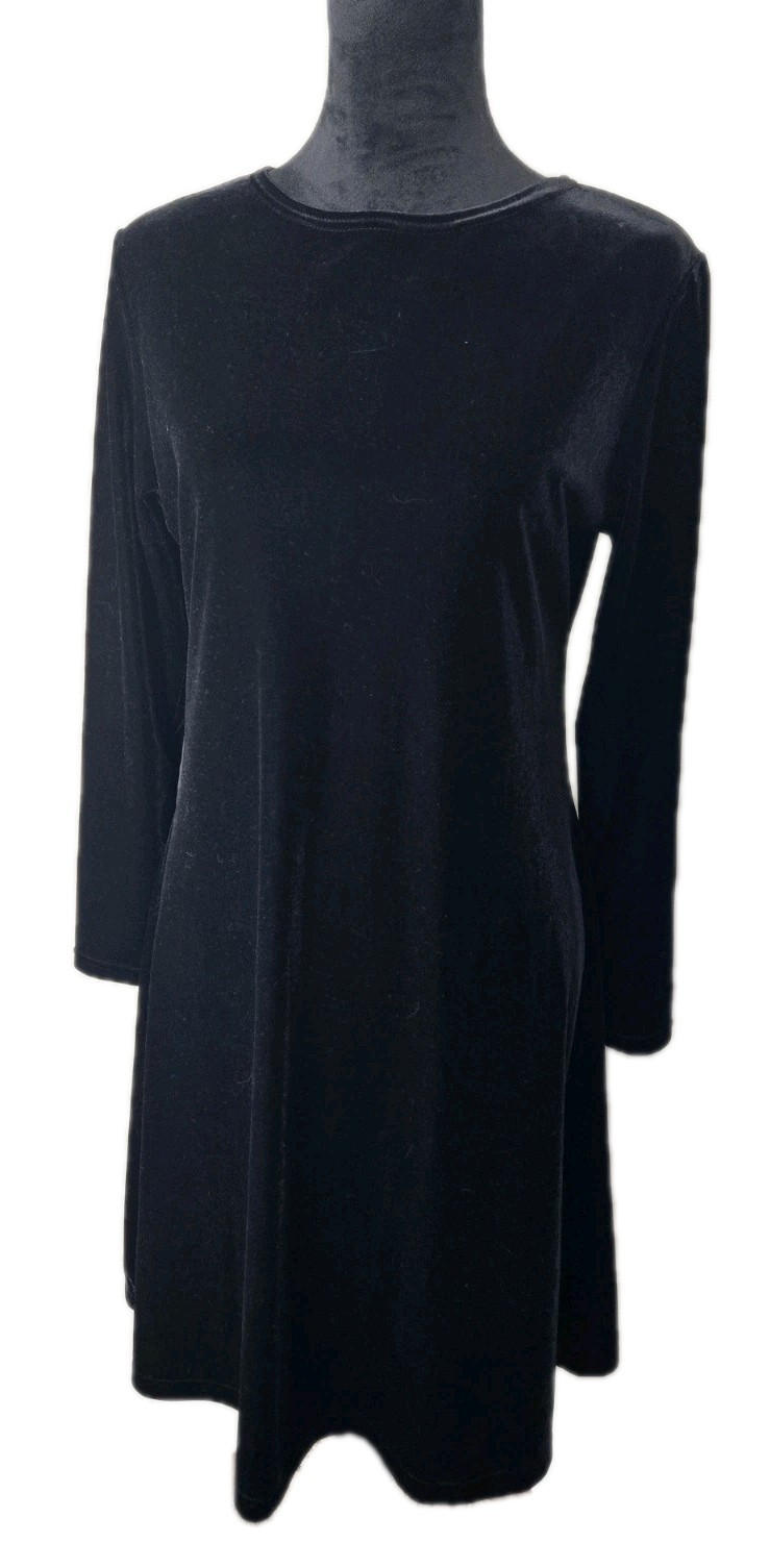 Jacqueline Ferrar Black Velvet Long Sleeve Midi Dress Size 6 Classic Holiday