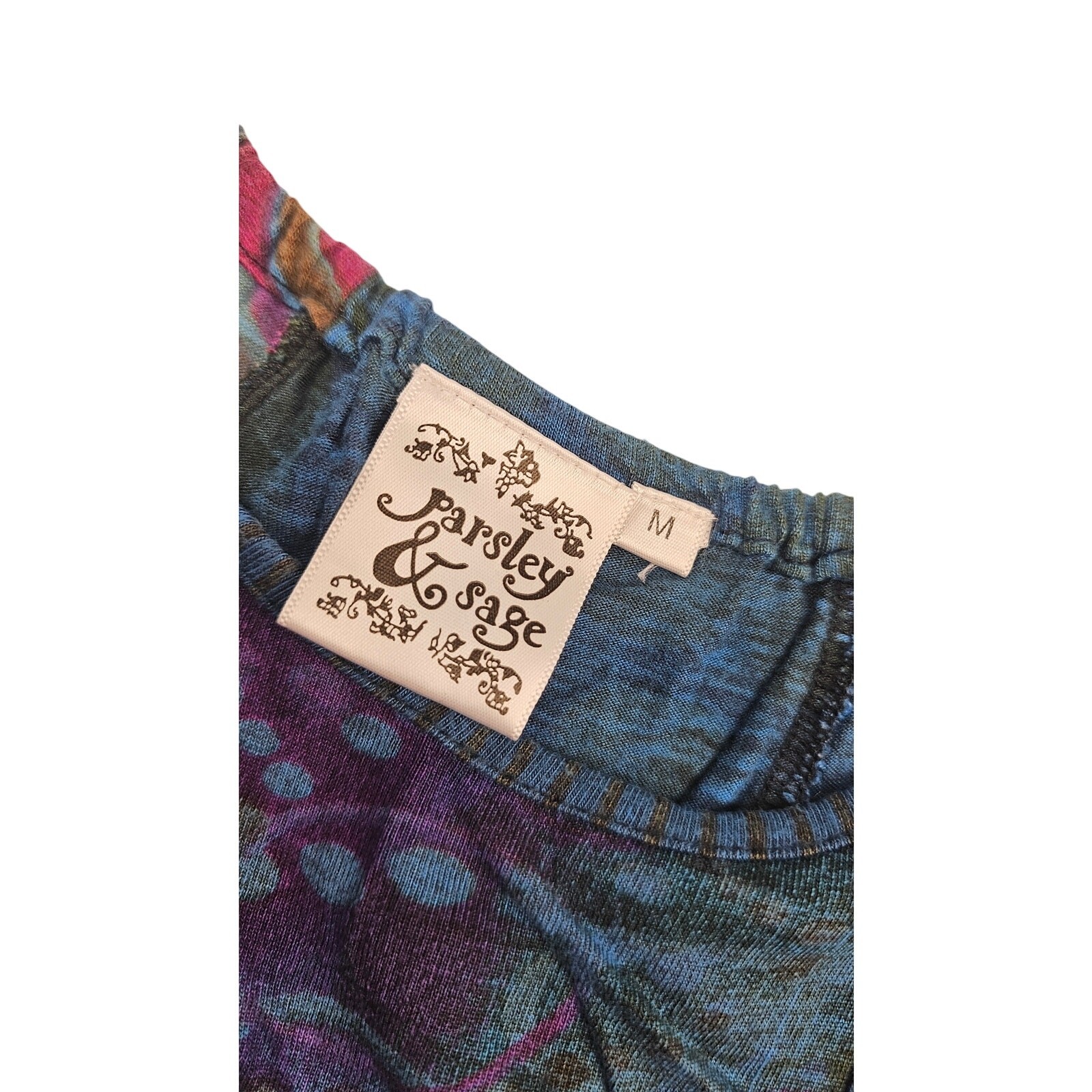 Parsley & sage boho patchwork sleevless summer dress sz M tie-dye EUC comfort