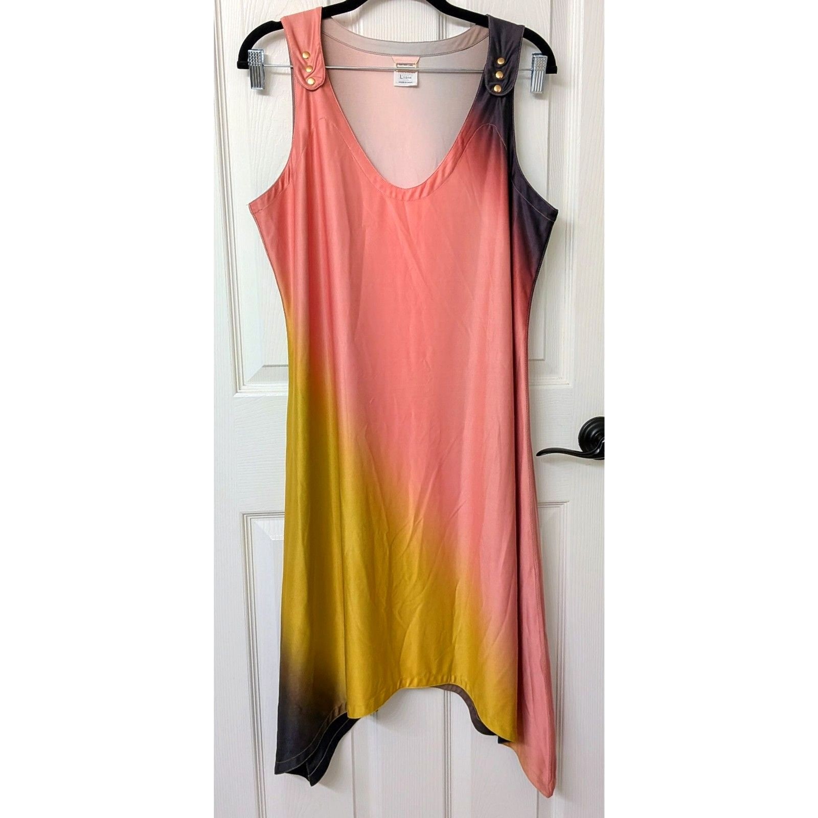 Reversible & Adjustable V-Neck Dress in Dark Grey, Pink & Yellow | SZ Large