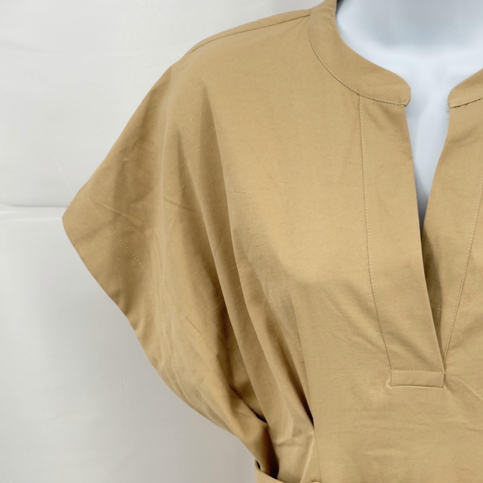 New Aveloria Minimalist Tan Belted Structured Retro Style Work Dress Women’s SM