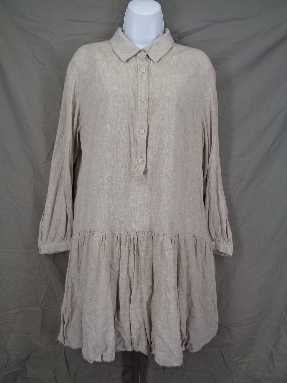 Cynthia Rowley Linen Blend Drop Waist Bubble Hem Button Dress Size Medium