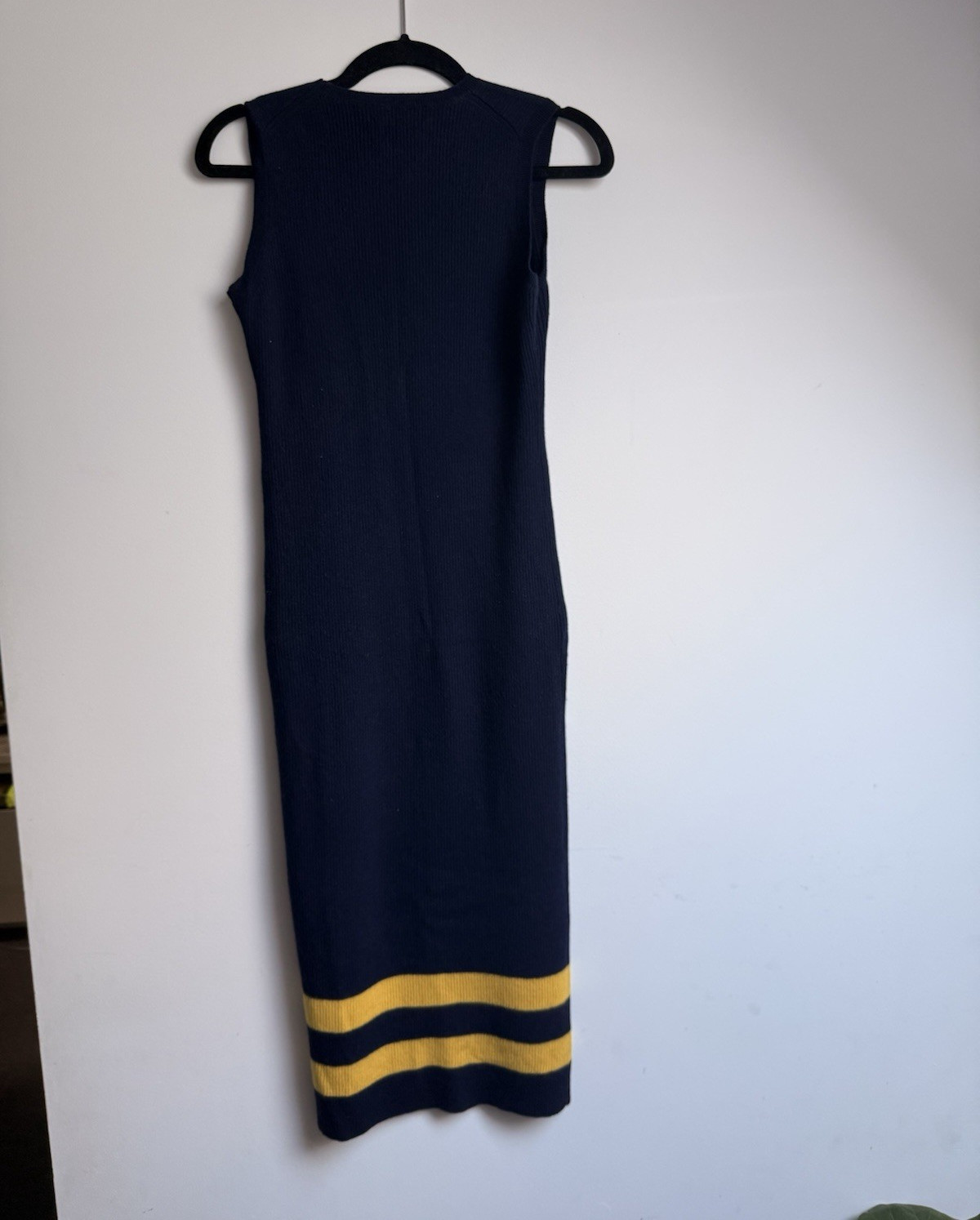 Polo Ralph Lauren Navy Merino Wool Ribbed Midi Dress XS Sleeveless Knit