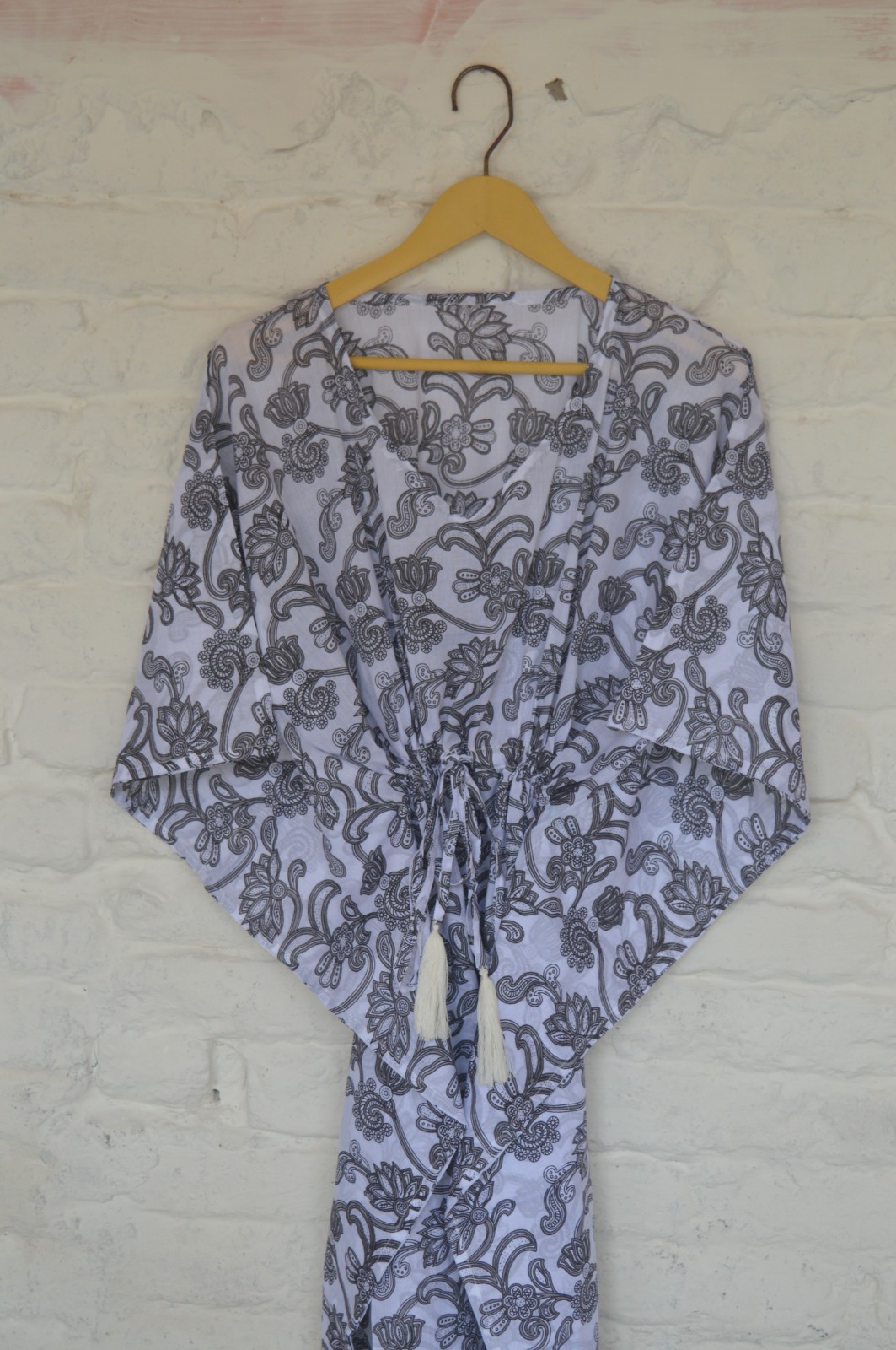 TARRIF FREE✅0%CHARGE 100%Cotton Hand Printed Long Kaftan Dress 52 Inches KF-40