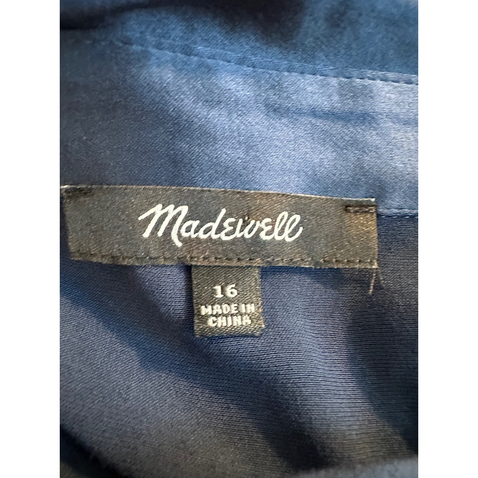 Madewell Satin Button Front Midi Shirt Dress Size 16 Classic Indigo Blue Holiday