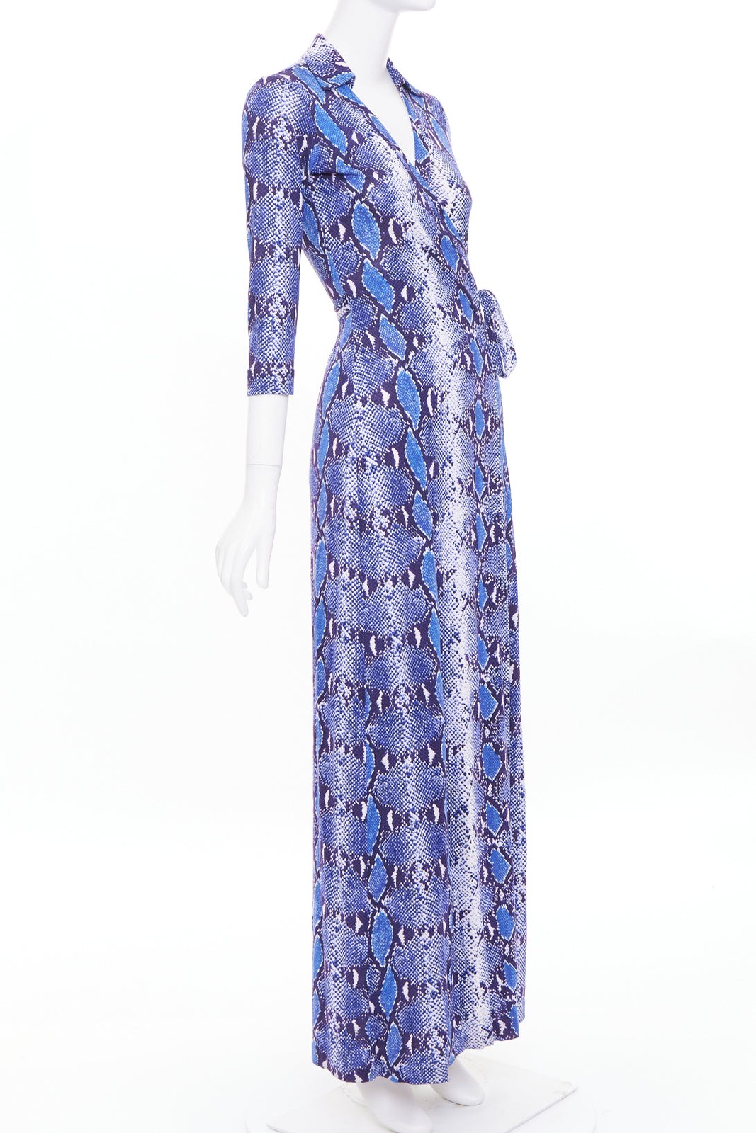 DIANE VON FURSTENBERG Abigail blue python snake print silk jersey dress US2 S