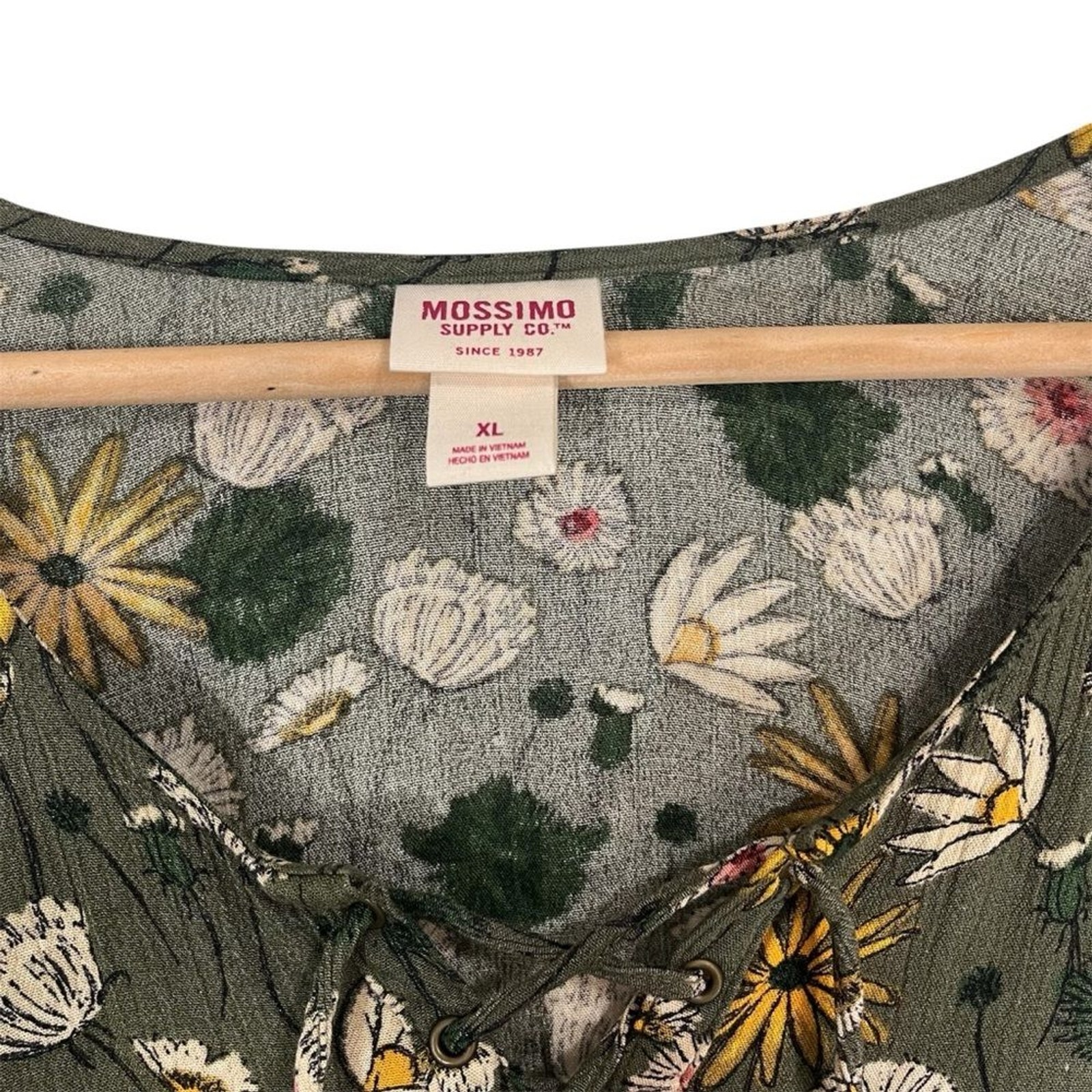 Mossimo Supply Co. Olive Green Floral Bell-Sleeve Dress XL