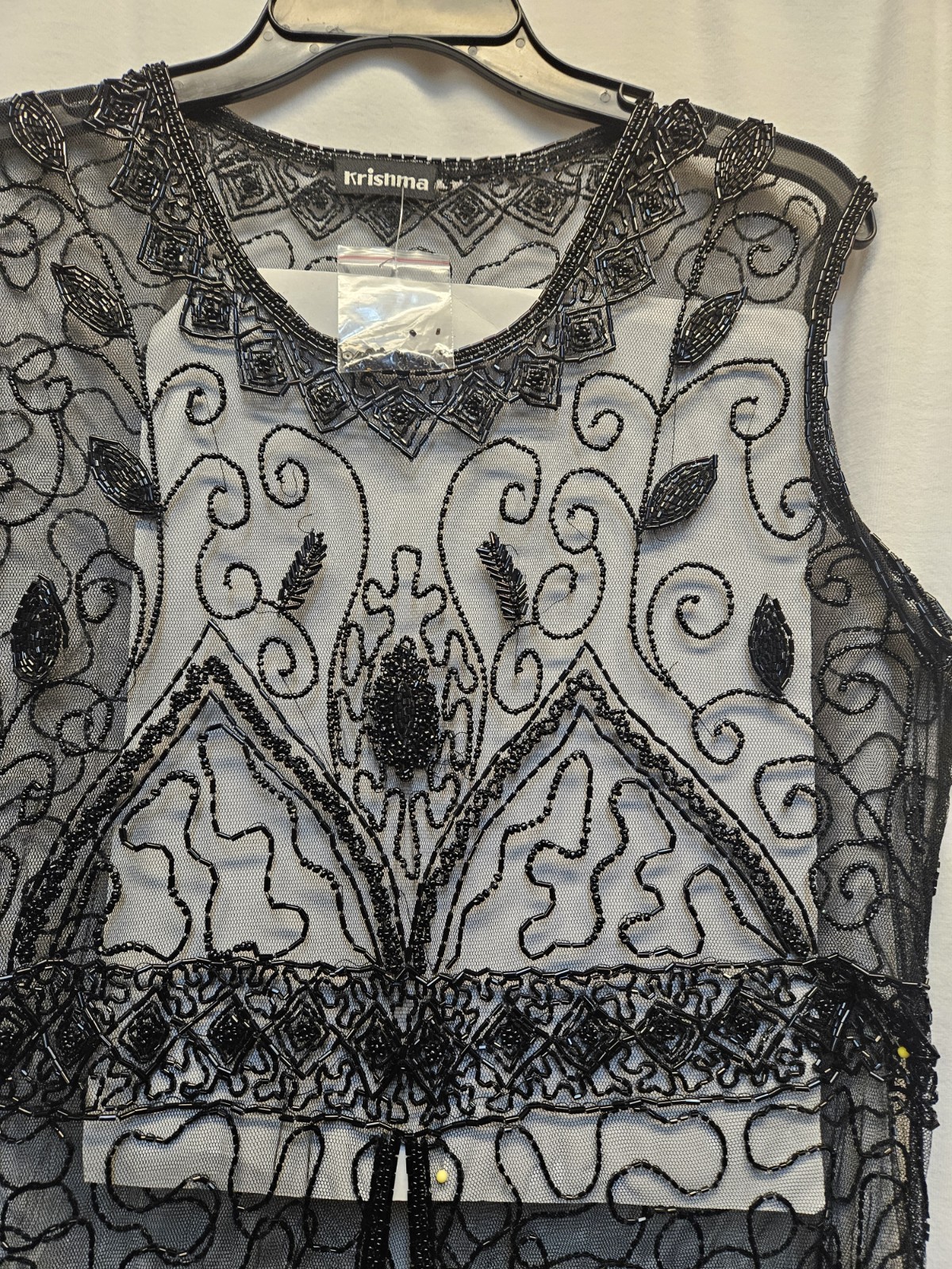 Sheer BLACK Beaded Long over Dress see Measurements bust 40″ NEW LENGH 48″