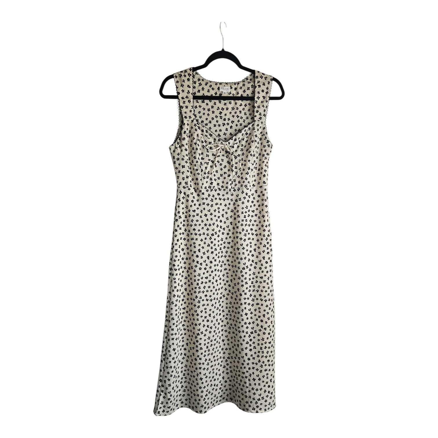 LELIS Dress Size M Sleeveless Sweetheart Neckline Floral Cream Black Side Zip
