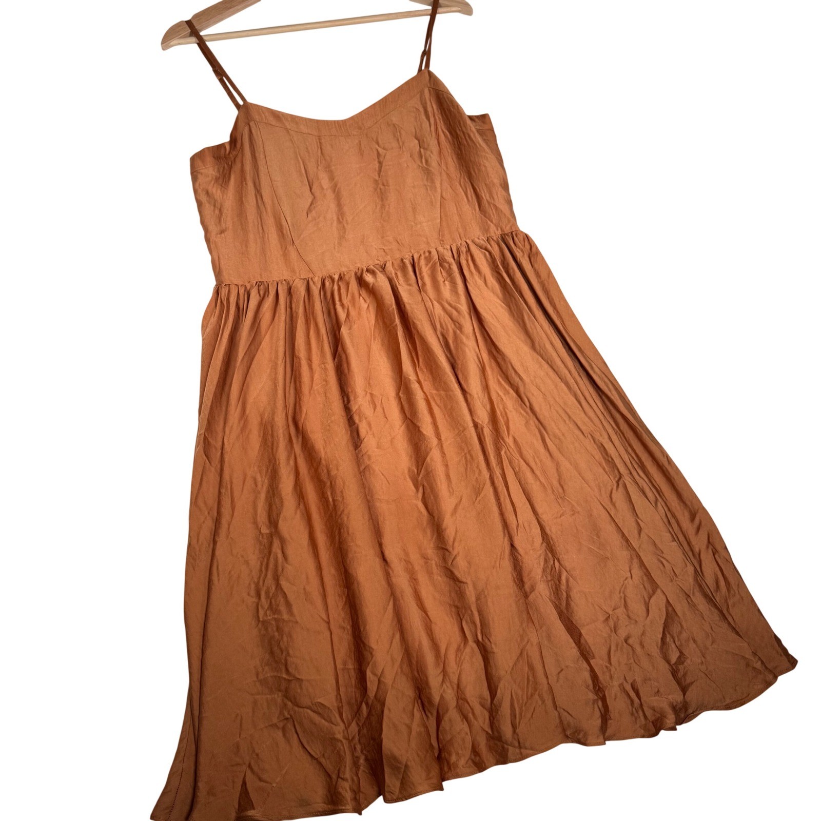 DRA Los Angeles Rust Orange Smocked Bodice Dress Spaghetti Straps Casual