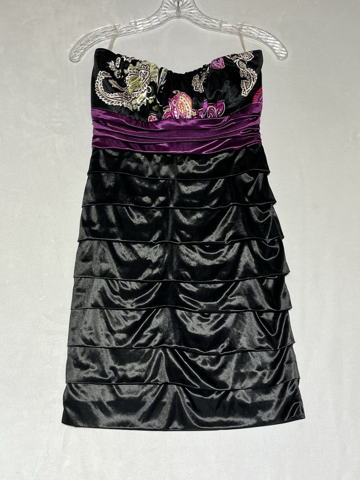 Speechless Strapless Satin Mini Dress 13 Black Empire Pleated Bow Back Fairy Y2K