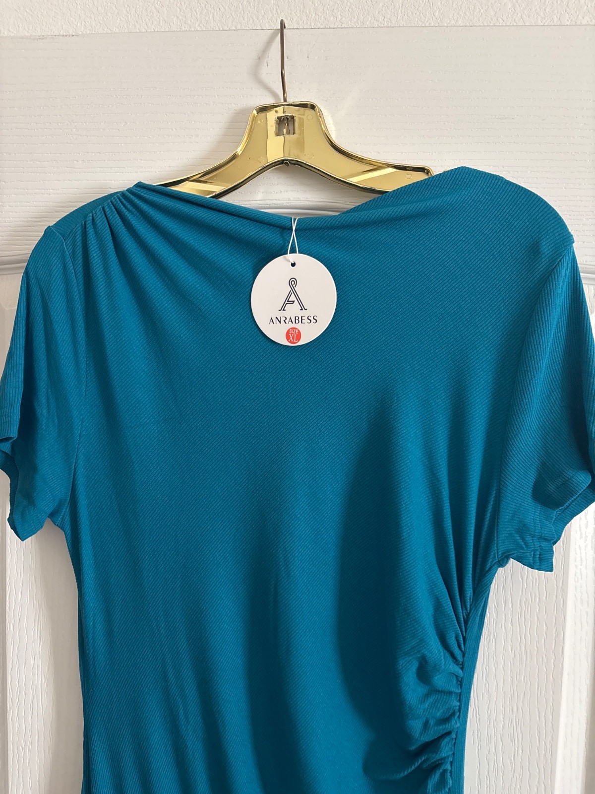 Anrabess maxi dress with ruching, teal size XL