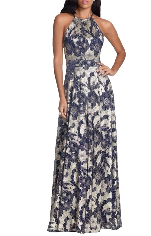 Betsy & Adam Evening Formal Dress 10 Blue Gold Long Wedding Party NEW $268