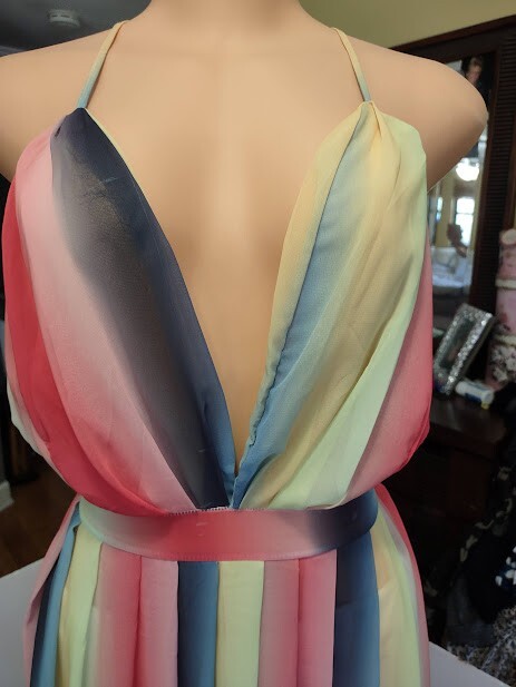 Sexy Flowing Maxi SunDress Halter Back Long Casual Boho Beach Cocktail Dress L