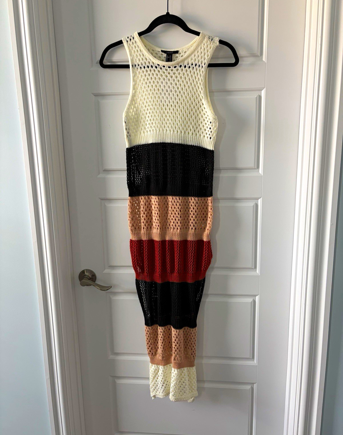 Forever 21 Colorblock Open Knit Round Neck Midi Sweater Dress Sleeveless M
