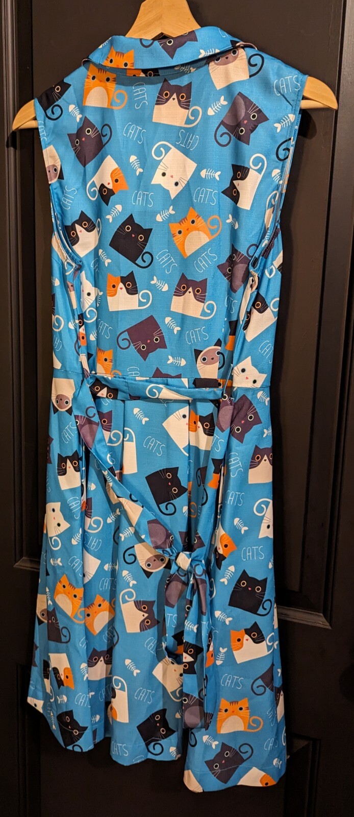 LA Soul Womens Blue Cat Collared Button-Up Flowy Belted Fit Flare Dress Sz M NWT