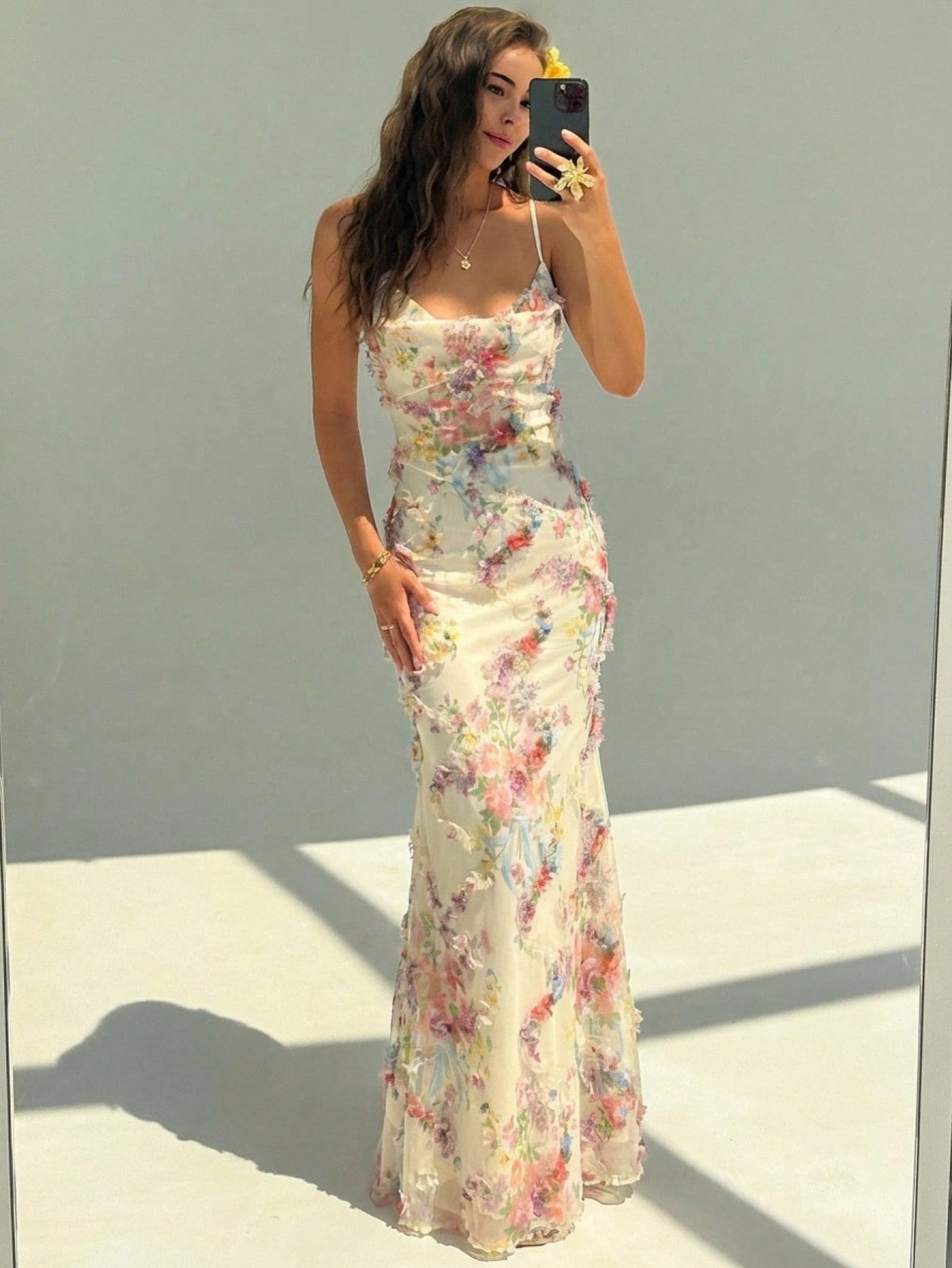 Ladies Elegant Light Yellow Ruffle Collar Maxi Dress
