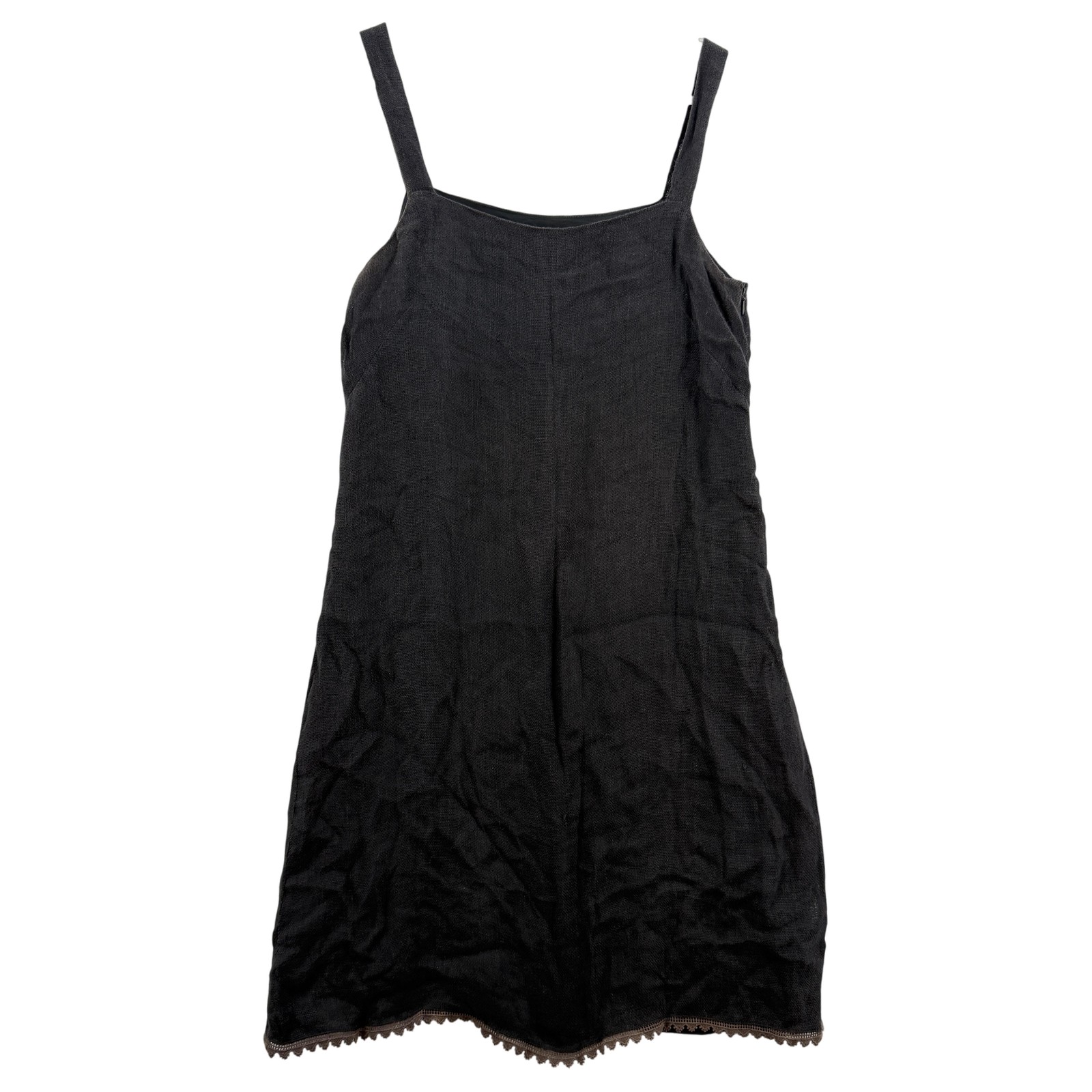 Finity Dress Womens 12 Black Linen Sleeveless Lined Side Zip Sheath Scallop Hem