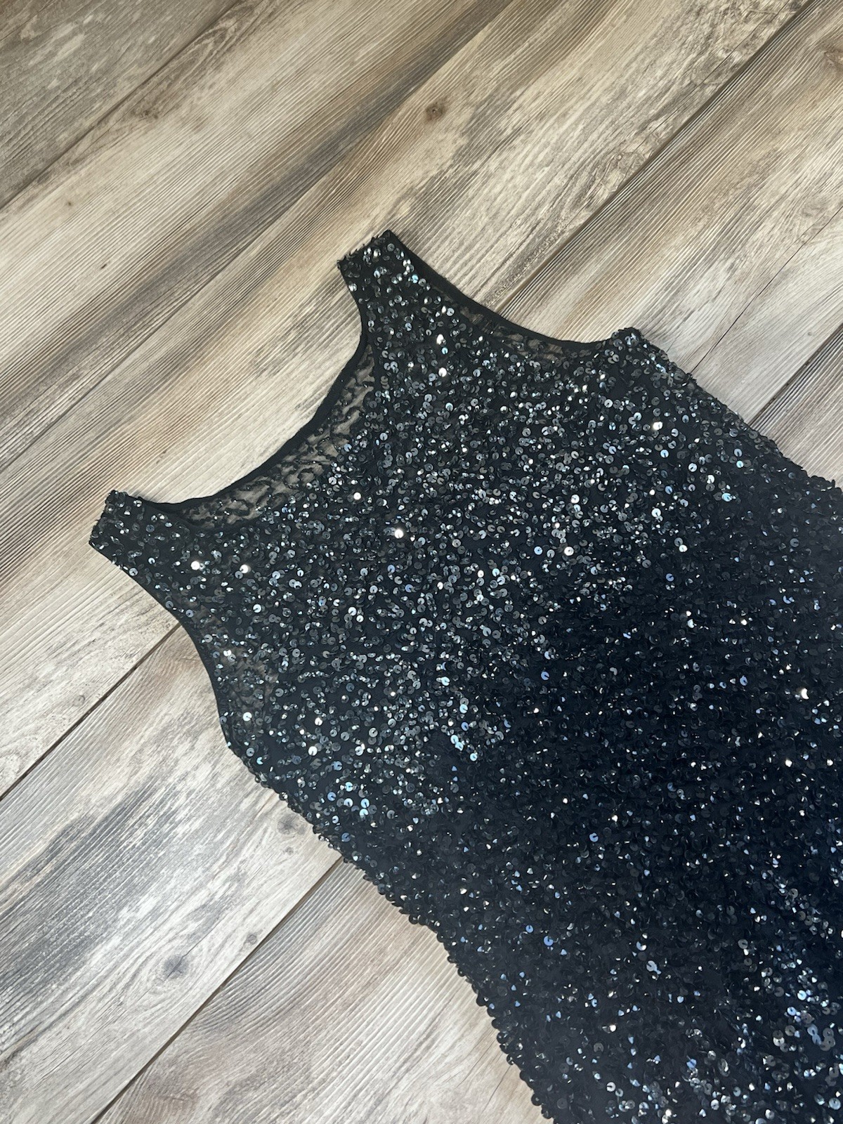 Adrianna Papell Sequin Overlay Spaghetti Strap Lining Sleeveless Dress Size 6