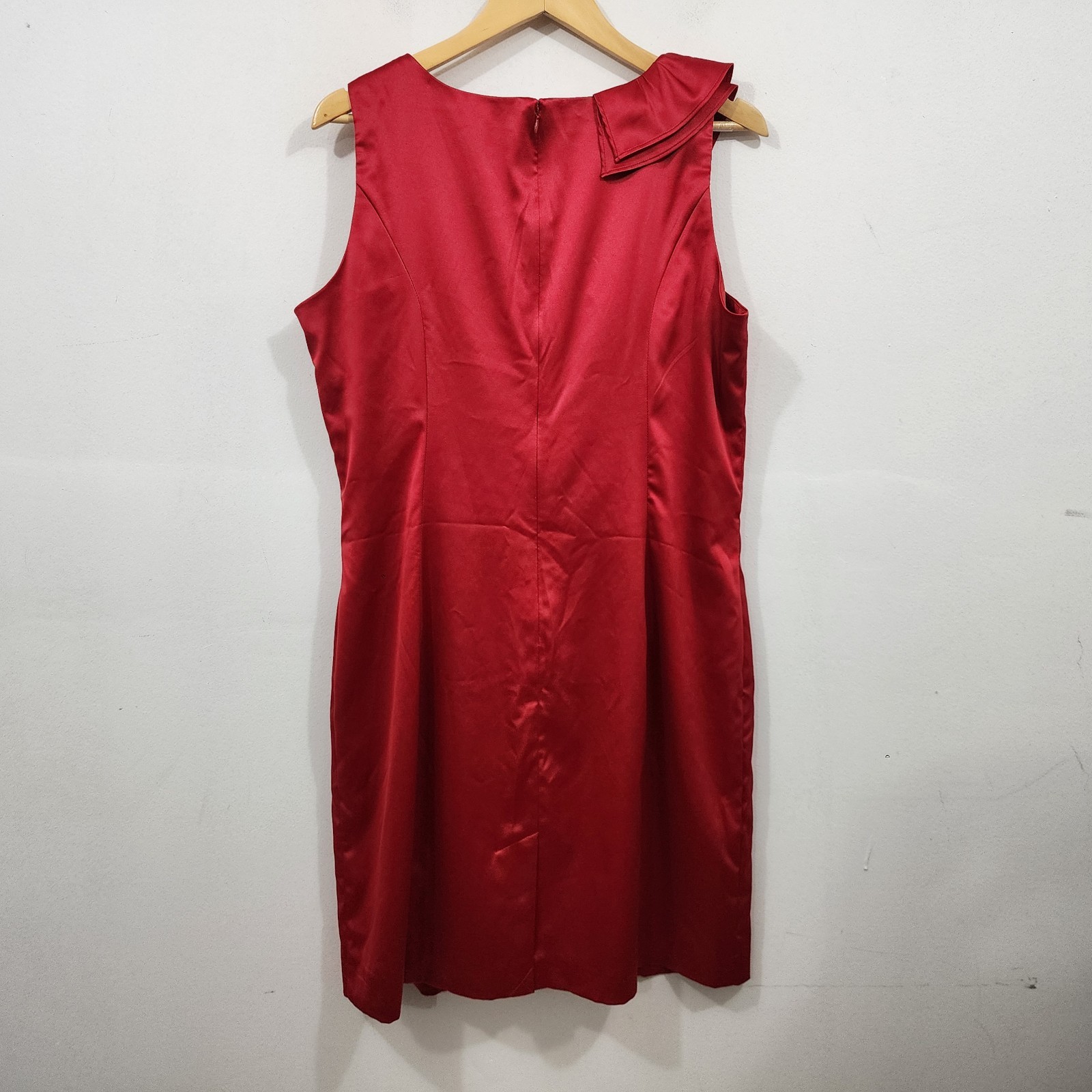 ALLEN B Allen Schwartz Red Satin Short Party Cocktail Dress Drape Back Size 16