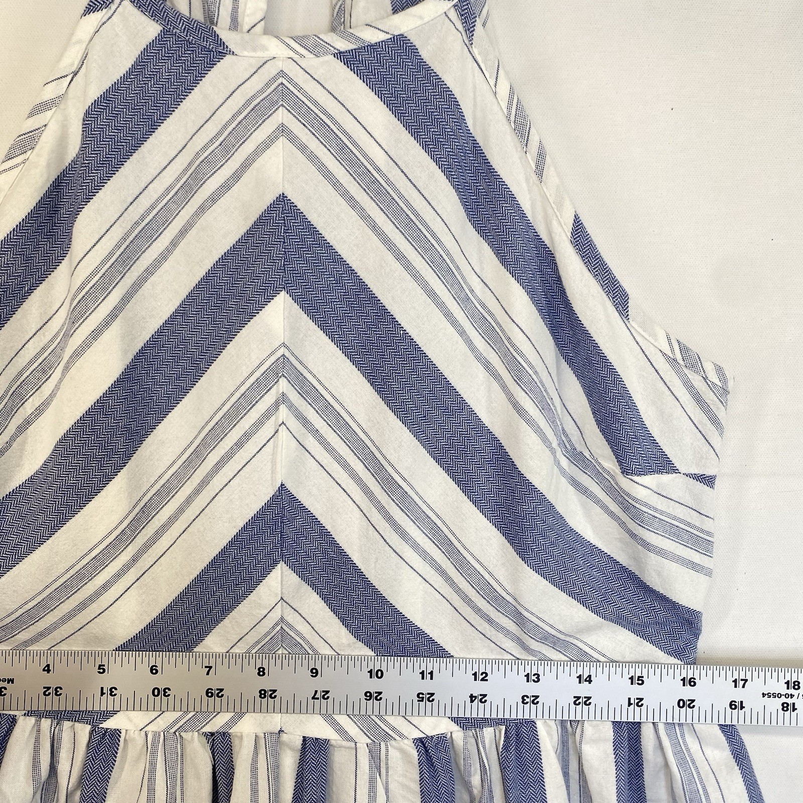 Summer Halter Midi Dress L Striped Cotton Coastal Nautical Beach Resort