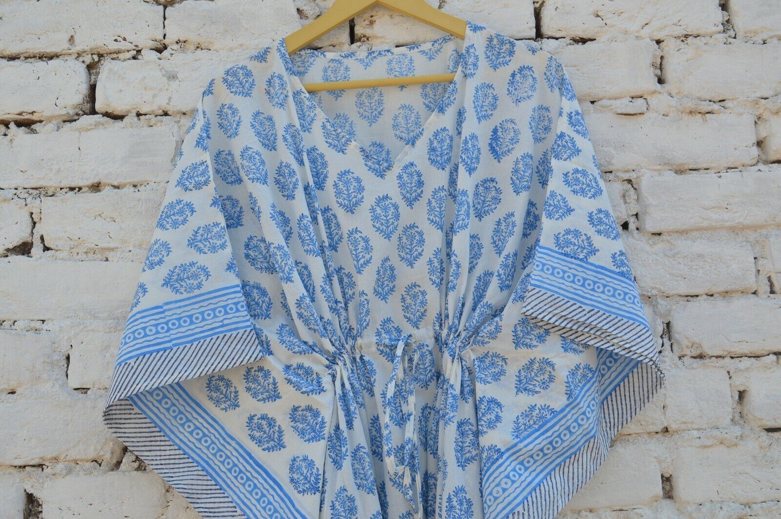TARRIF FREE✅0% CHARGE Hand Block Long Kaftan 100%Cotton 52 Inches Dress KF-93