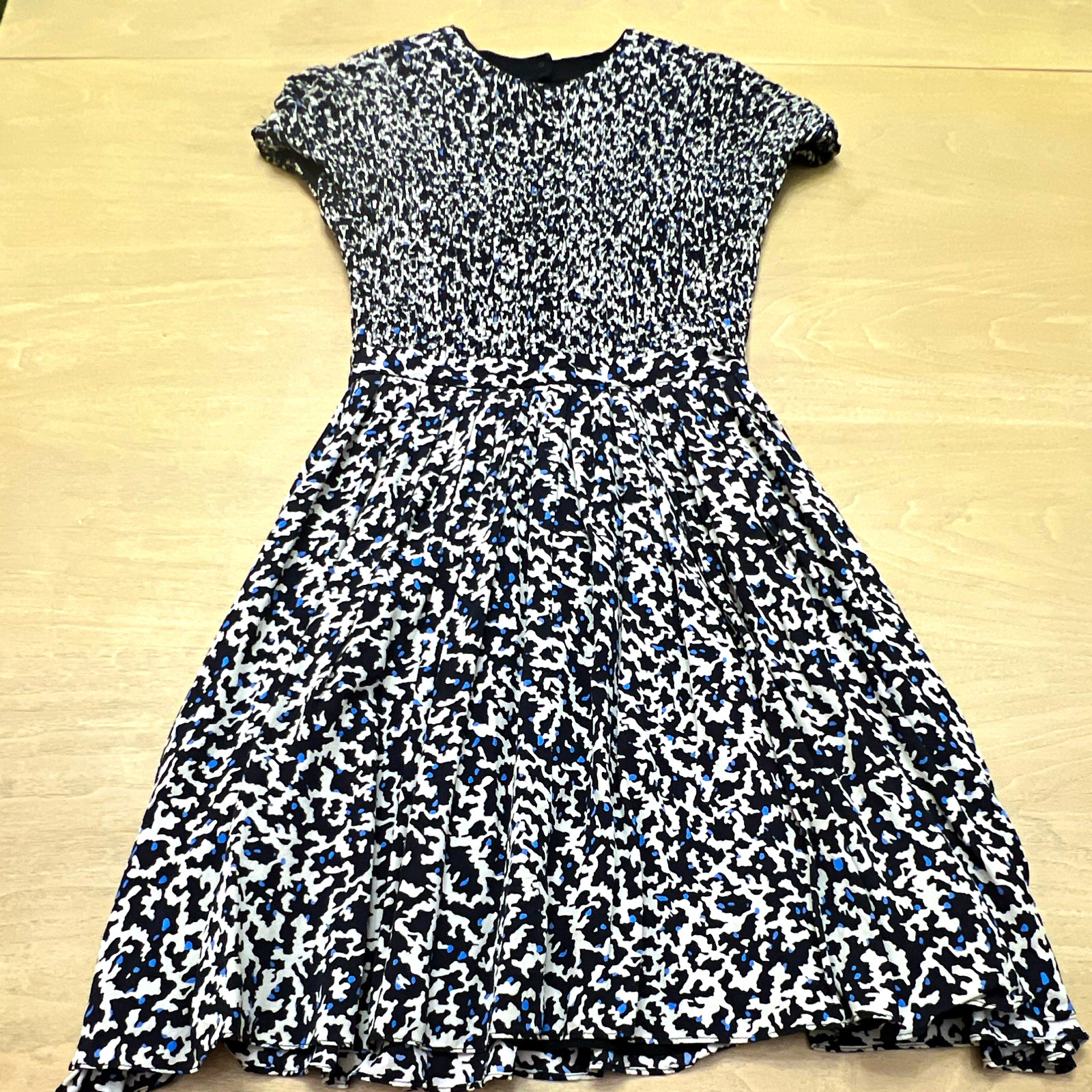 Proenza Schouler Fit & Flare Knee Dress Abstract Knit Black White Blue size 2