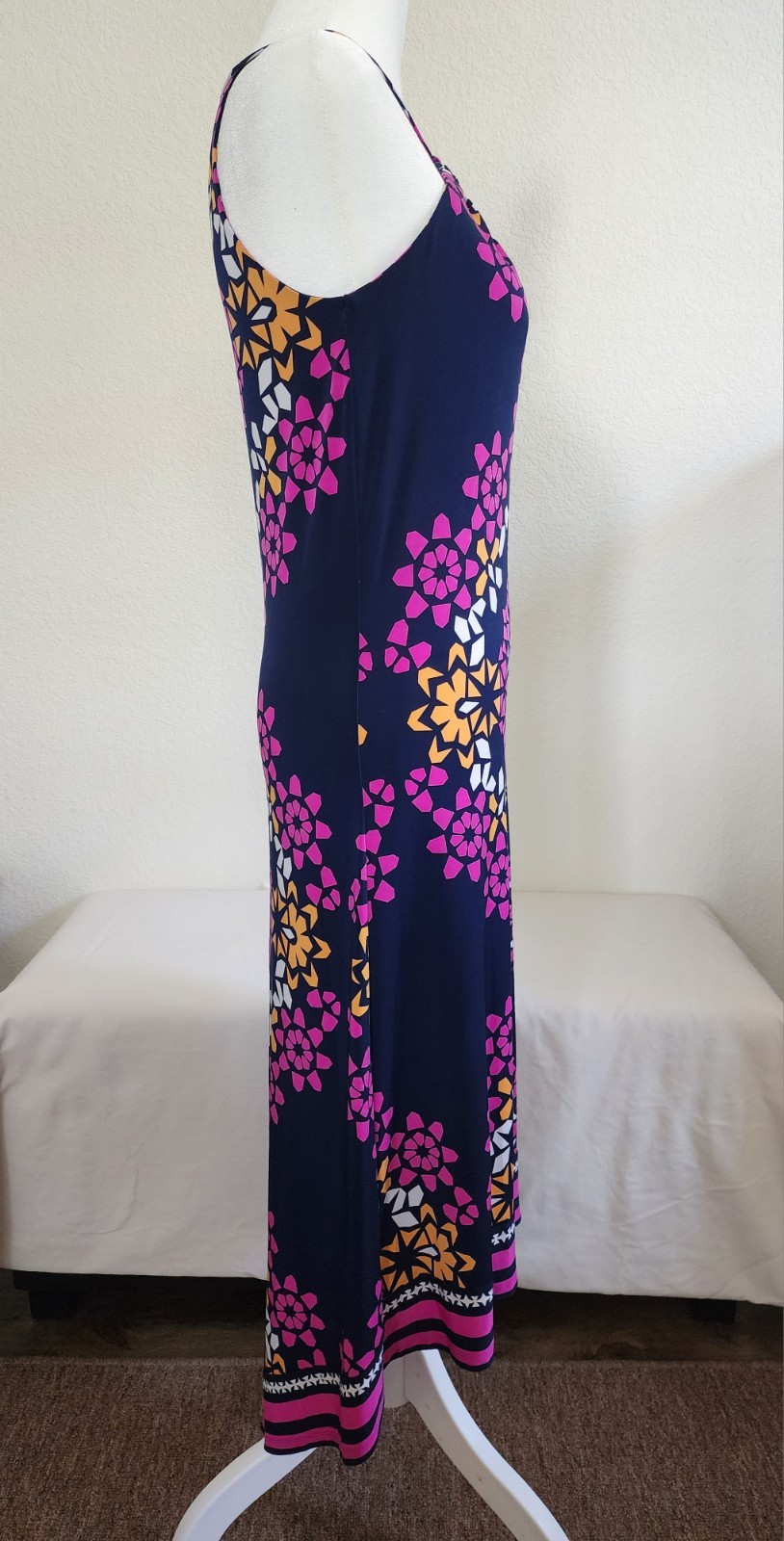 INC Geometric O-Ring Halter High Low Maxi Dress Pink Navy Small