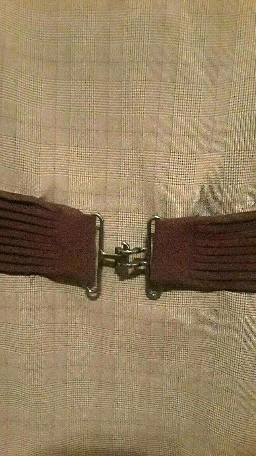 Karin Stevens dress 10 pin stripe plaid dark front belt/ 36 chest /40 in. Long