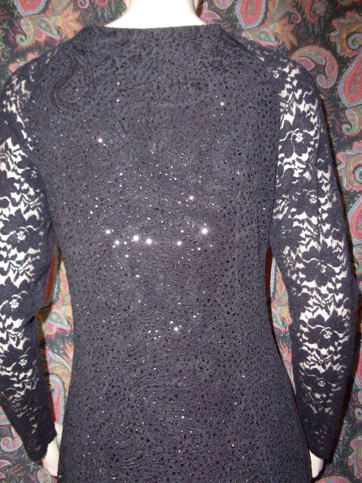 PICADILLY Black Knit Lace & Sparkle Elegant Fitted Dress Stunning Size S
