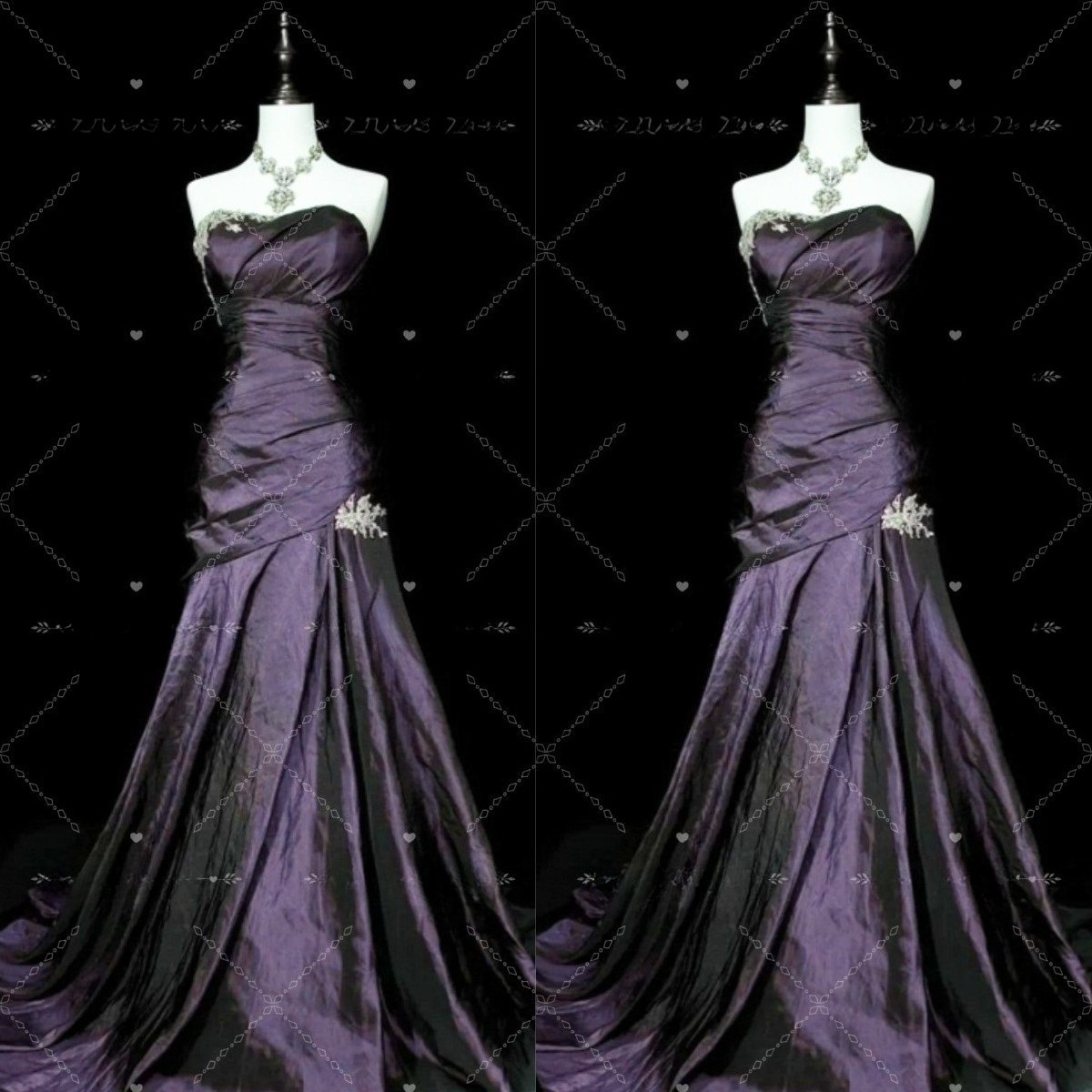 Purple Off Shoulder A-line Mermaid Wedding Dress Strapless Satin Bridal Gown