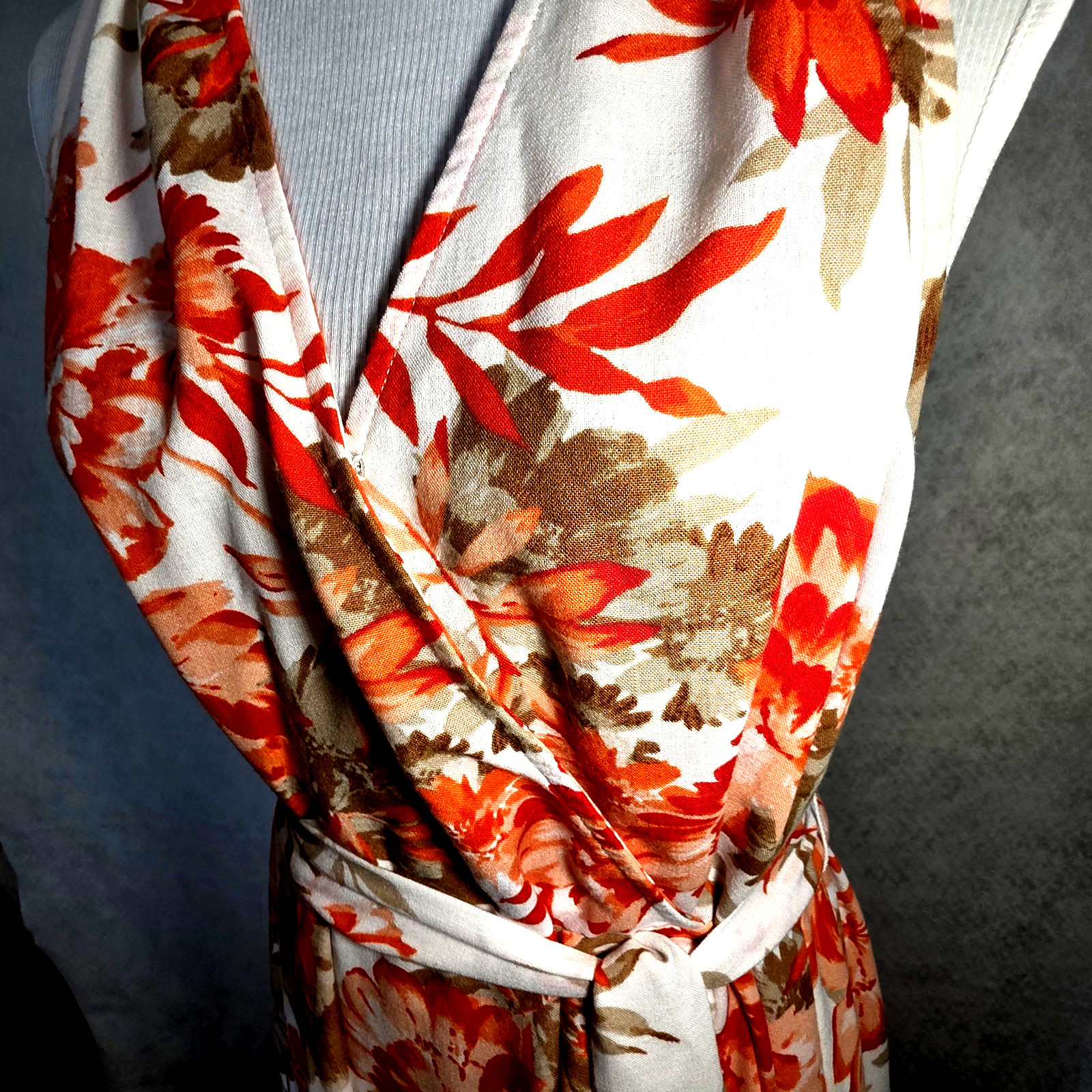 PRICE DROP -Emma & Michele Sleeveless Coral/White Dress Tropical Floral Womens L