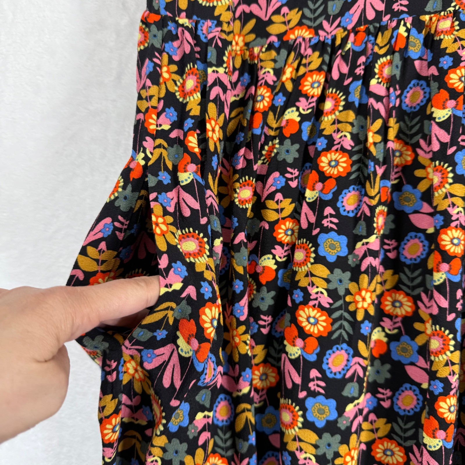 Boden Womens Floral Long Sleeve Maxi Dress Black Pink Orange US 6R UK 10R Boho