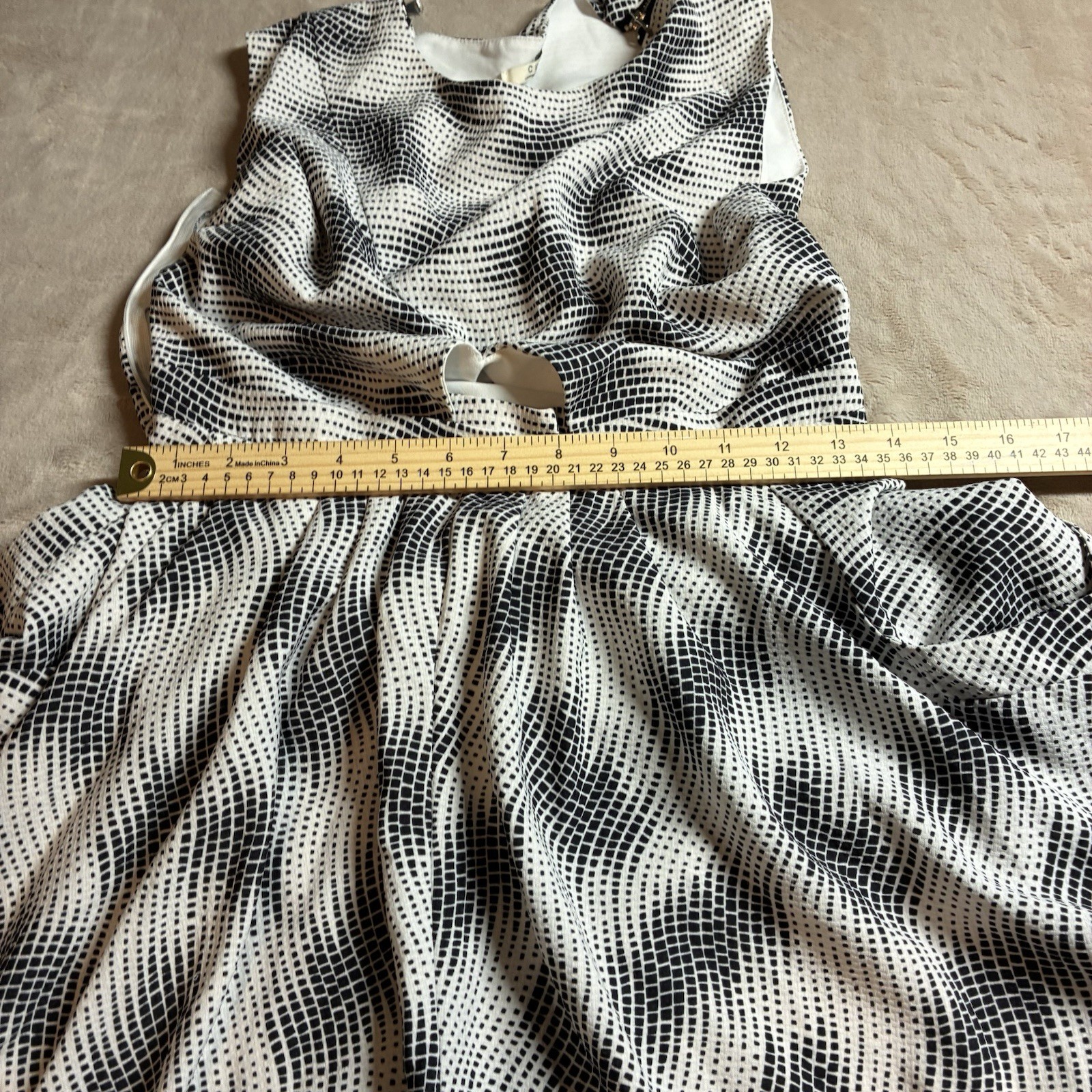 CUBIC Abstract Grid Print Midi Dress Sleeveless Fit Flare Modern Chics Womens L