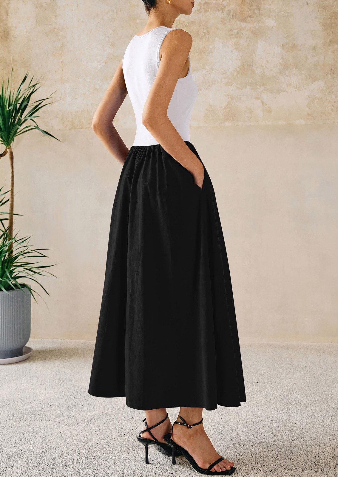 PRETTYGARDEN Women’s Maxi Dresses Summer Casual Sleeveless Black Medium