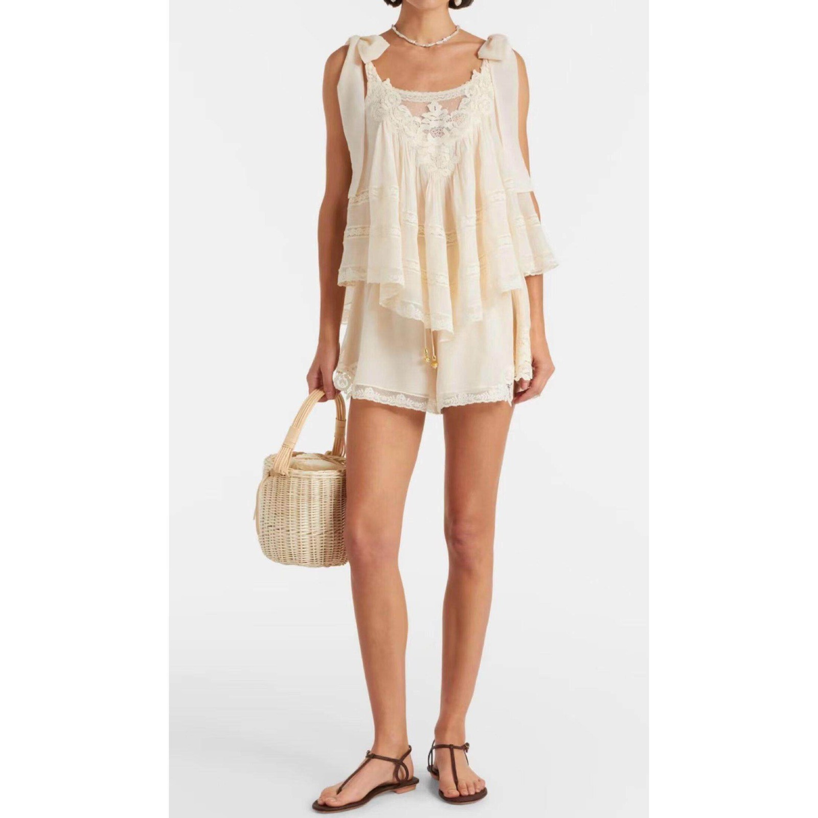 NWT Zimmermann Cream Lace Patchwork Cami Top Shorts Set Women