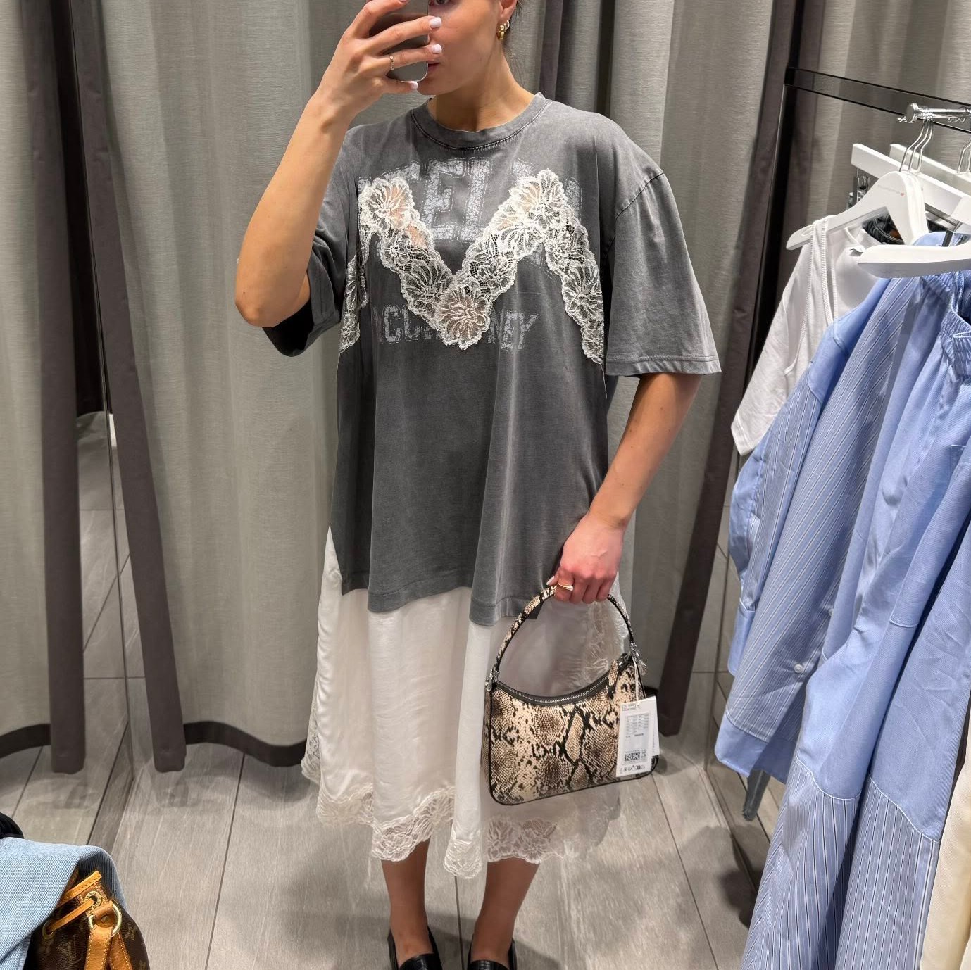 BNWT Stella McCartney x H&M Lace-Trimmed T-Shirt Dress Dark Gray Sz XS, L, XXL