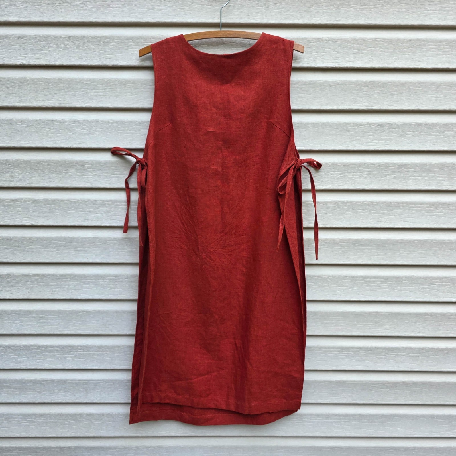 Simon Miller Linen Lagenlook Tunic Dress Rust Red Open Side Layer USA Sz 1 Lagom