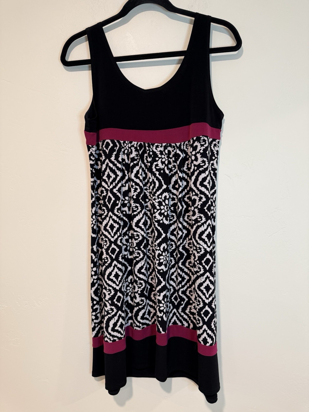 En Focus Studio Sleeveless Fit Flare Dress Size 14 Black White Pink Stretch